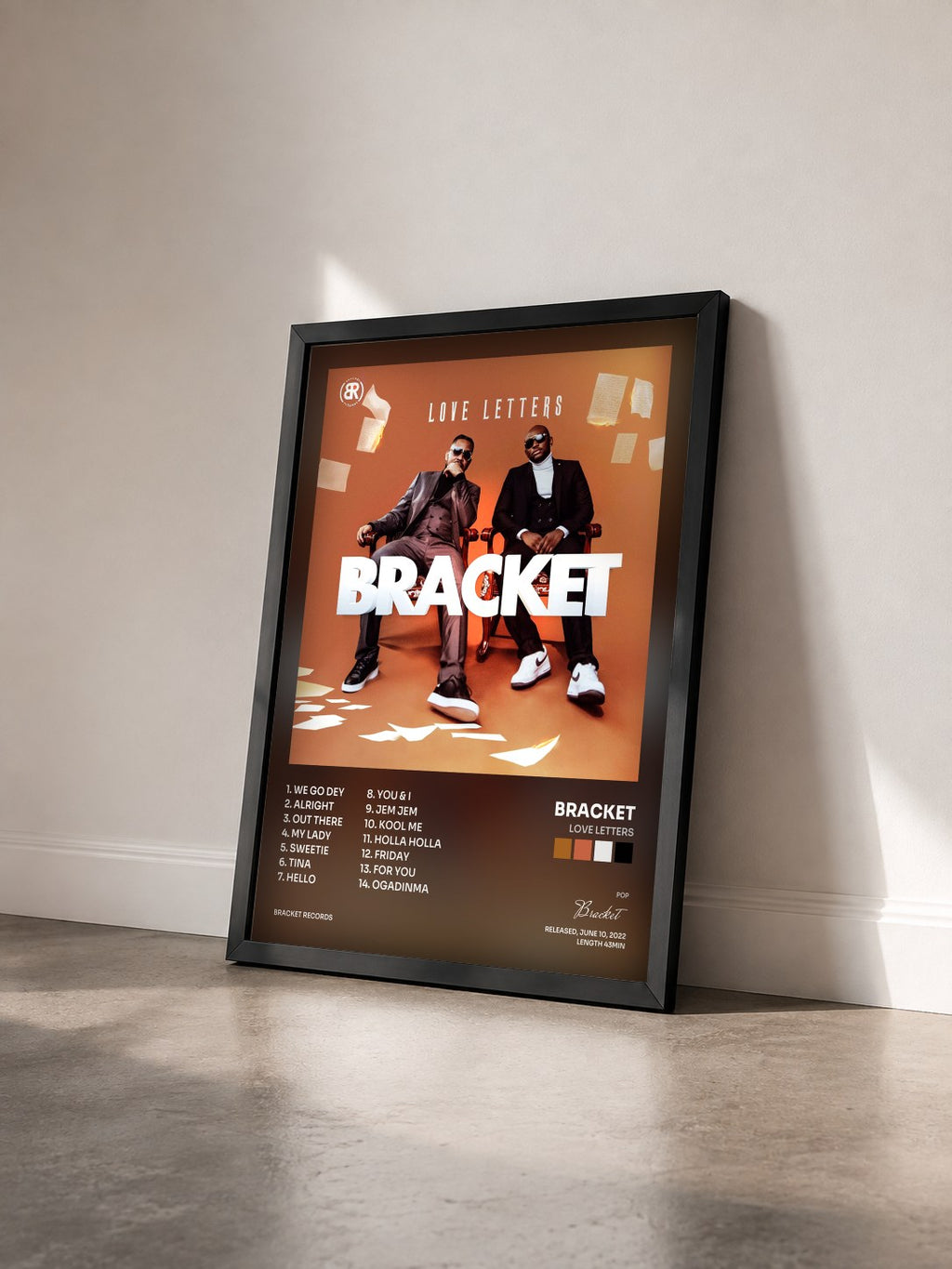 #noir Tableau de l'album Love Letters de Bracket vu de trois quarts, cadre noir