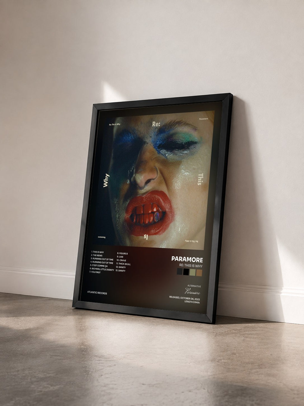 #noir Tableau de l'album Re: This Is Why de Paramore vu de trois quarts, cadre noir