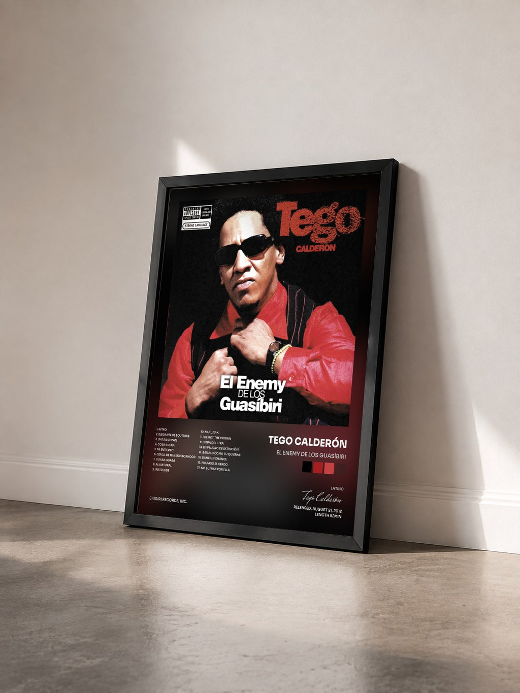 #noir Tableau de l'album El Enemy de Los Guasíbiri de Tego Calderón vu de trois quarts, cadre noir