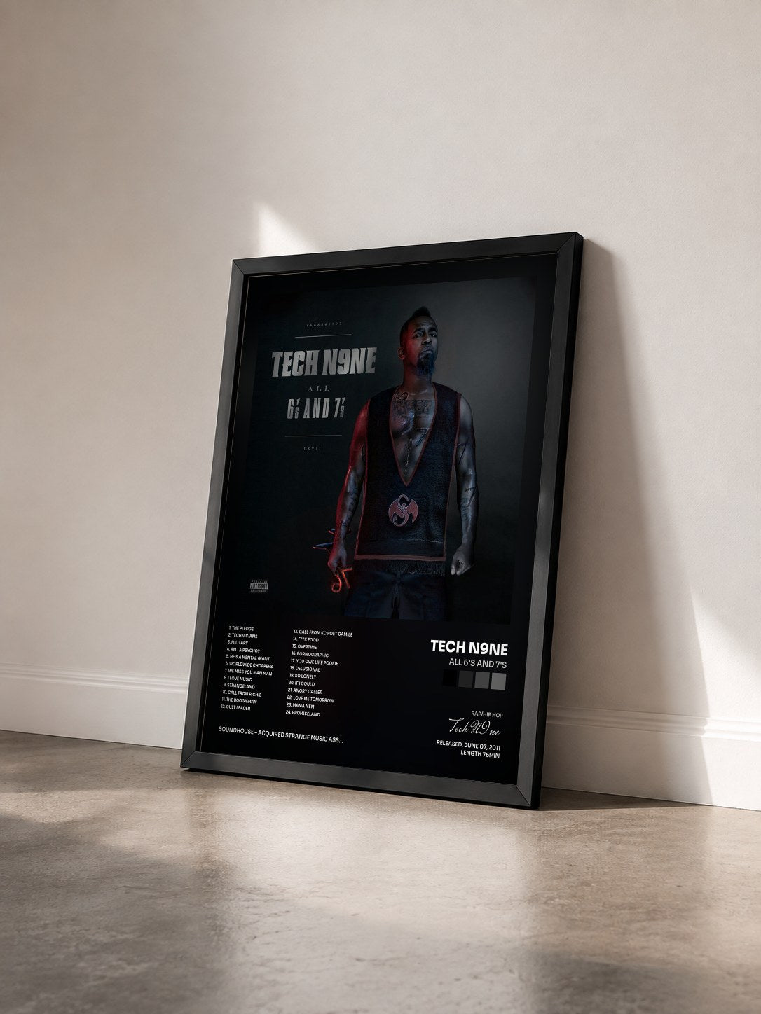 #noir Tableau de l'album All 6's And 7's de Tech N9ne vu de trois quarts, cadre noir