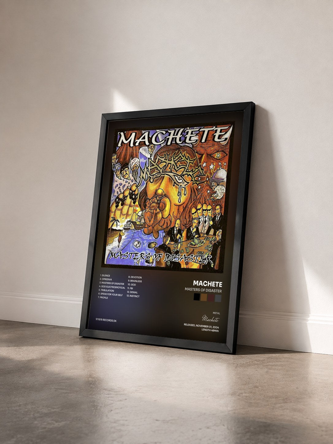 #noir Tableau de l'album Masters of Disaster de Machete vu de trois quarts, cadre noir