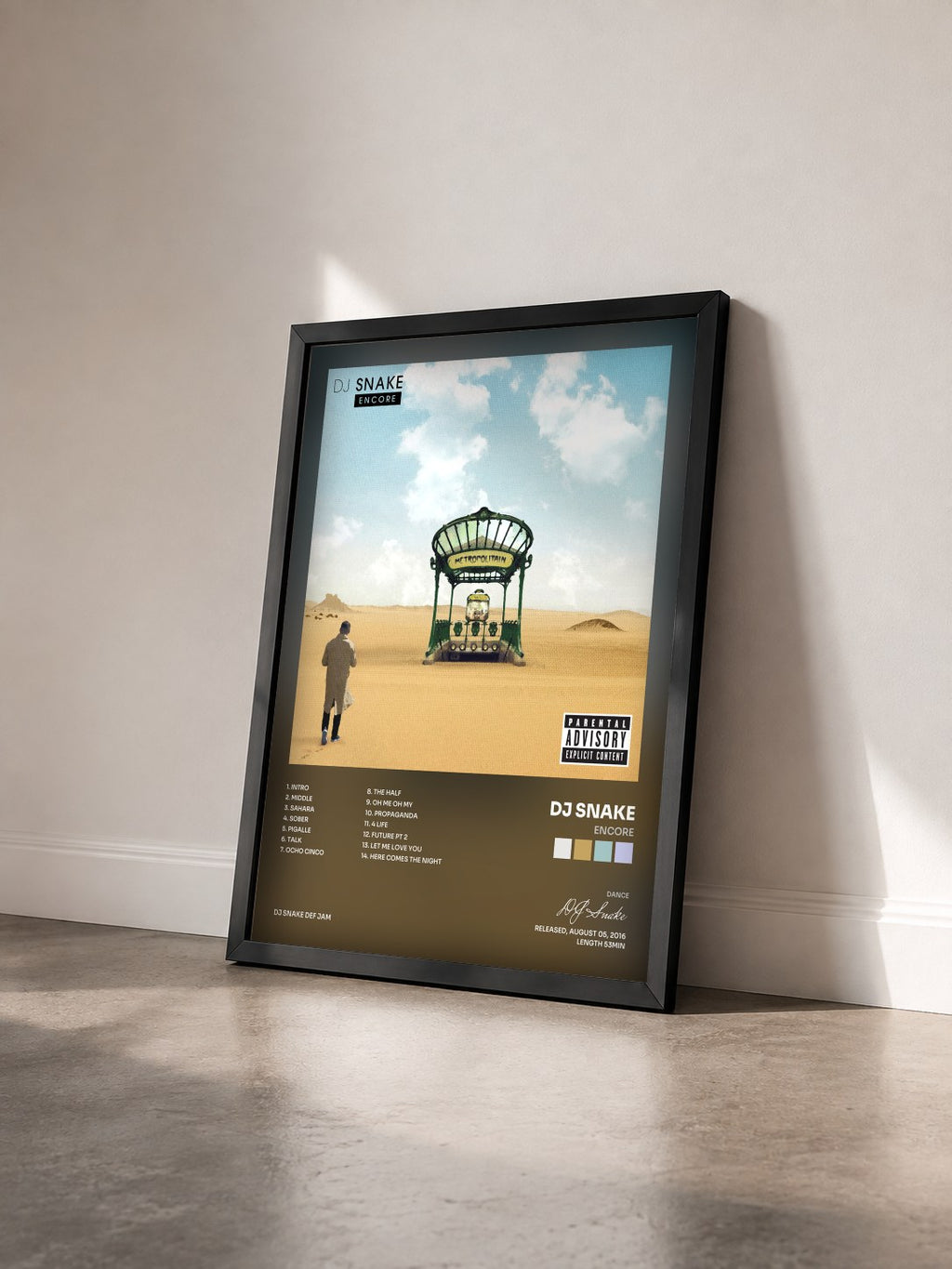 #noir Tableau de l'album Encore de DJ Snake vu de trois quarts, cadre noir