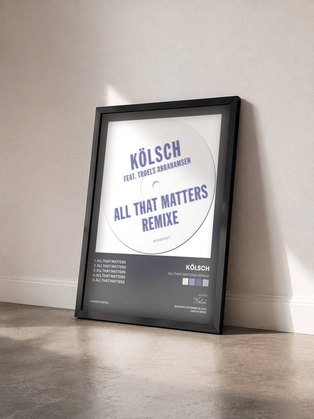 #noir Tableau de l'album All That Matters Remixe de Kölsch vu de trois quarts, cadre noir
