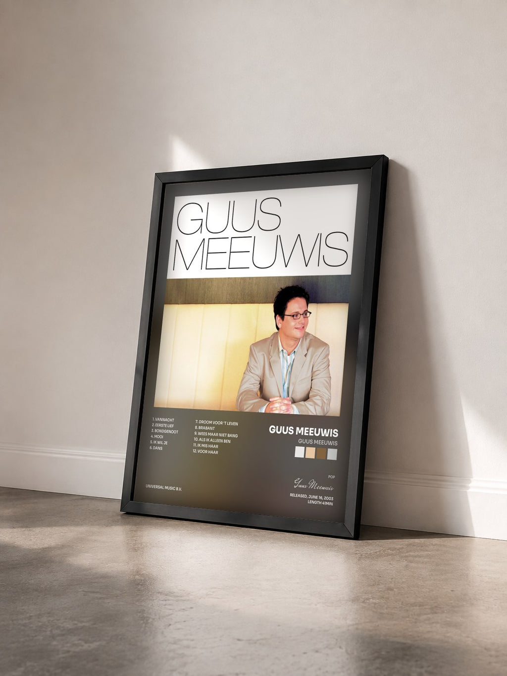 #noir Tableau de l'album Guus Meeuwis de Guus Meeuwis vu de trois quarts, cadre noir