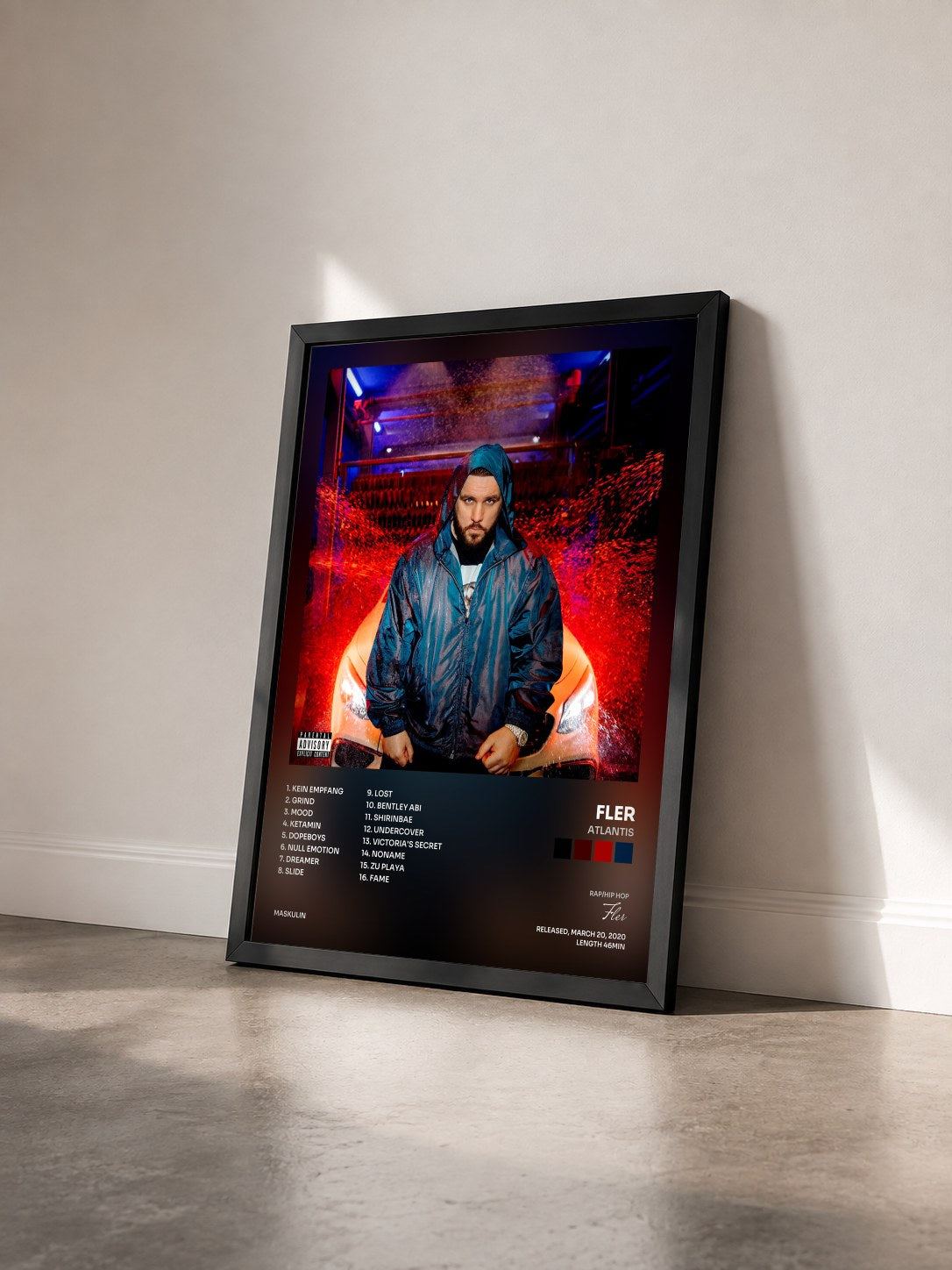 #noir Tableau de l'album ATLANTIS de Fler vu de trois quarts, cadre noir
