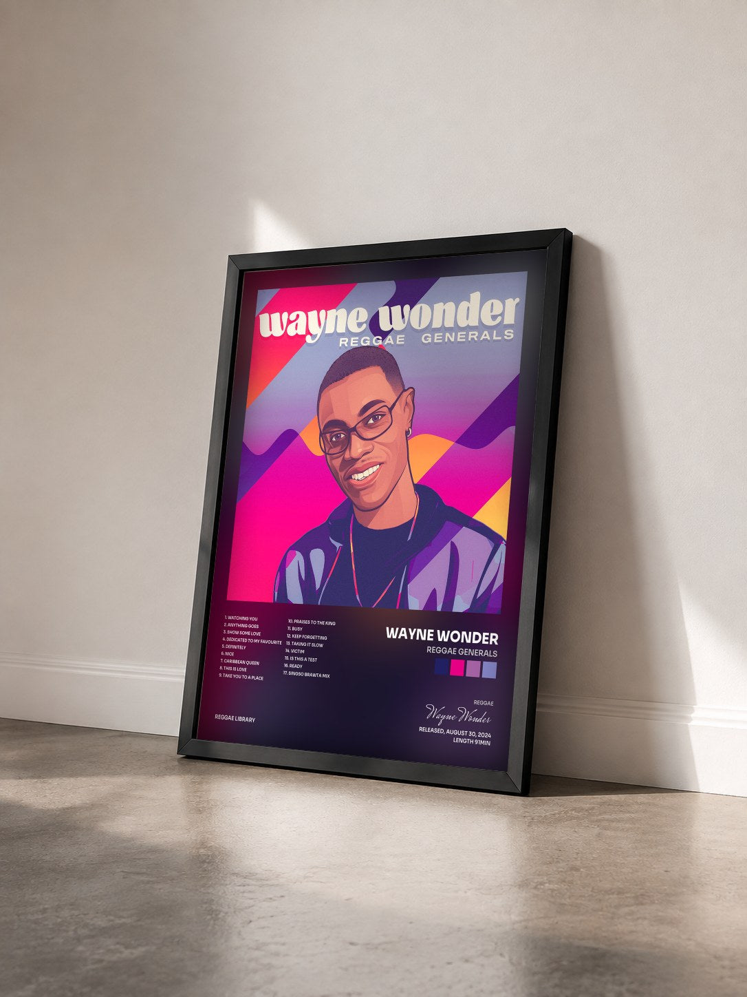 #noir Tableau de l'album Reggae Generals de Wayne Wonder vu de trois quarts, cadre noir