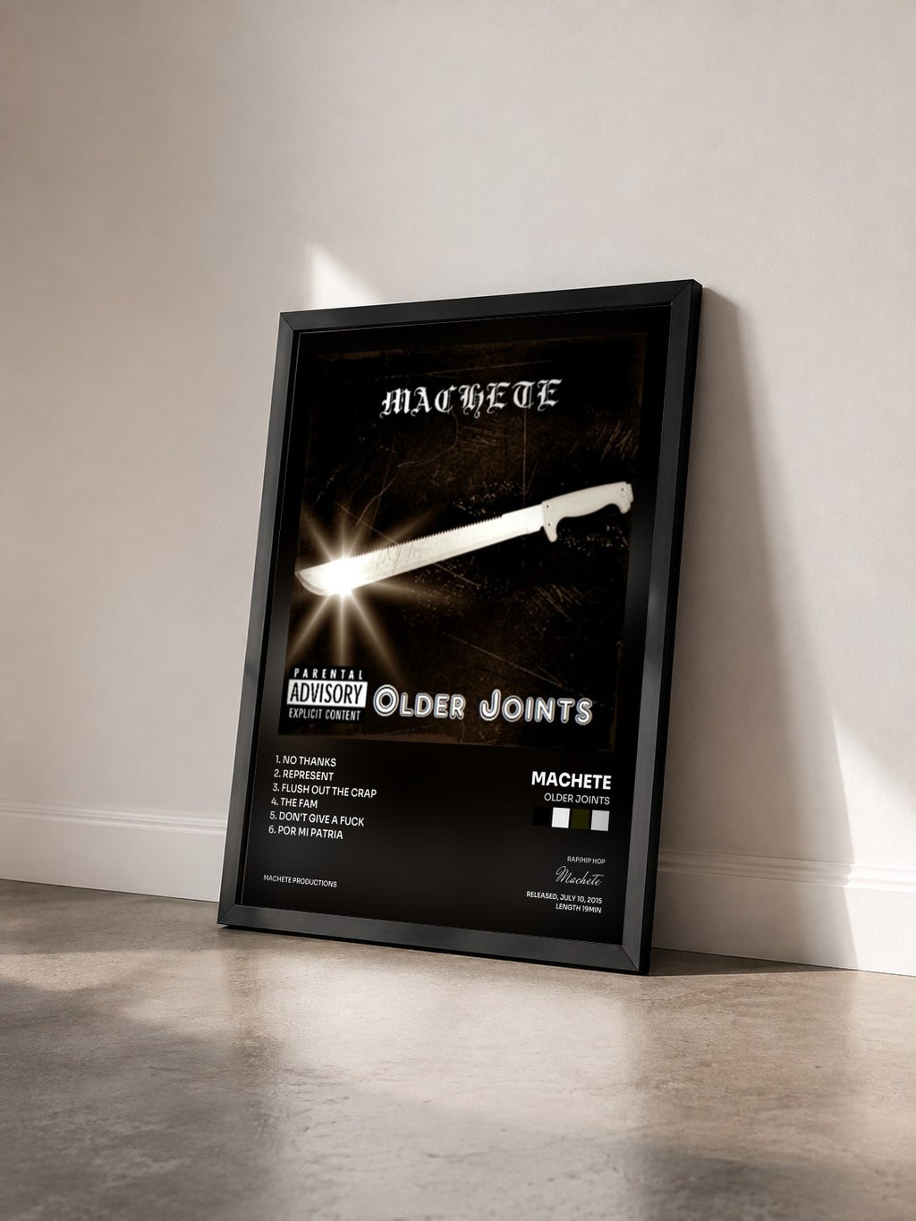 #noir Tableau de l'album Older Joints de Machete vu de trois quarts, cadre noir