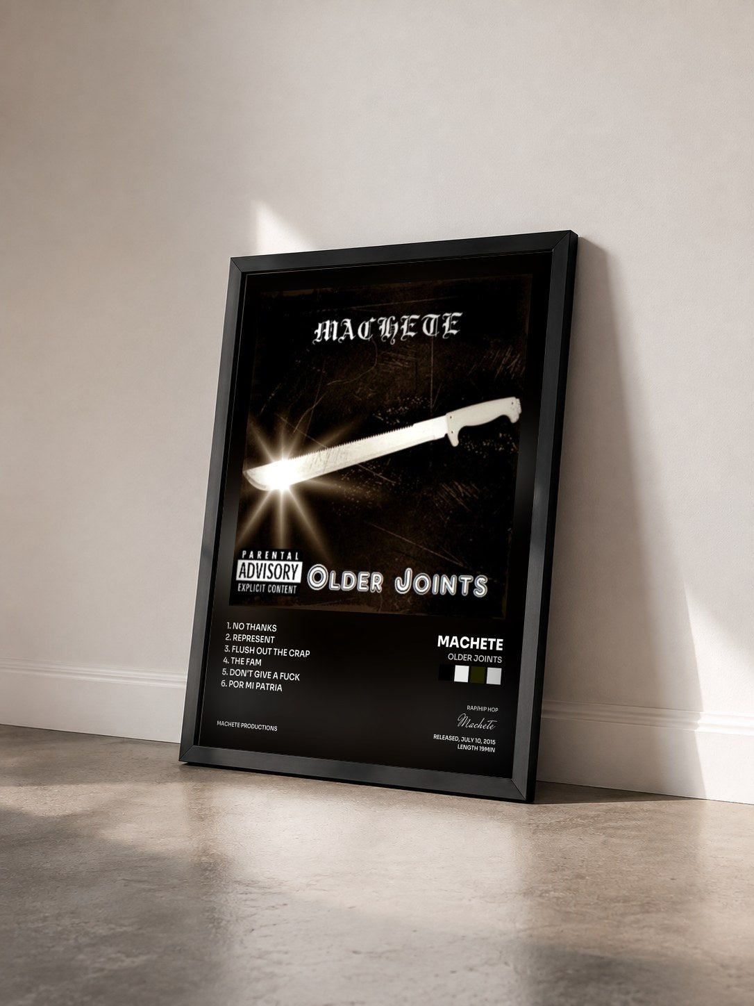 #noir Tableau de l'album Older Joints de Machete vu de trois quarts, cadre noir