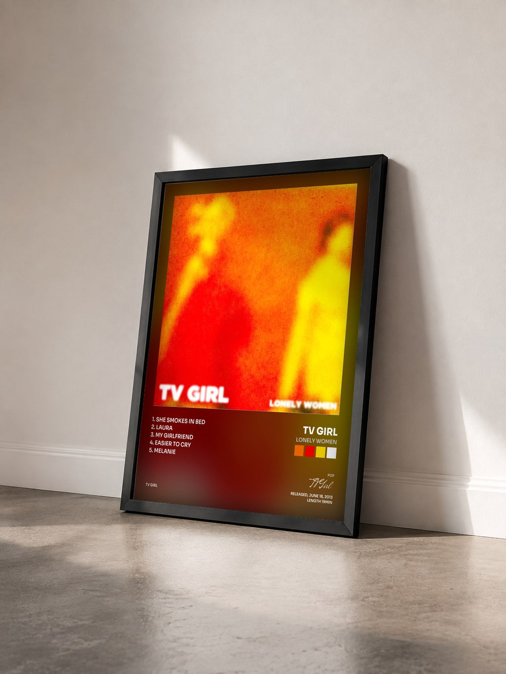 #noir Lonely Women di TV Girl in stampa incorniciata vista di tre quarti, cornice nera