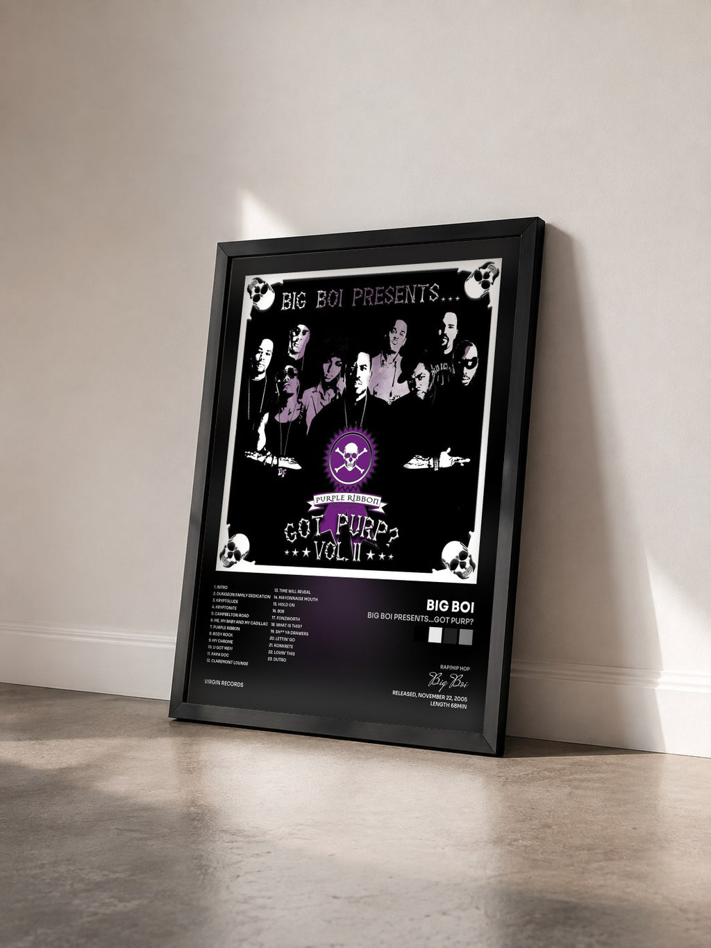 #noir Tableau de l'album Big Boi Presents…Got Purp? de Big Boi vu de trois quarts, cadre noir