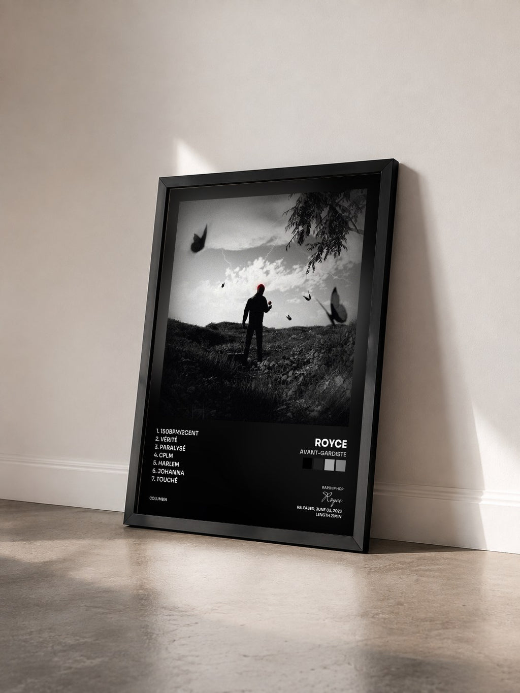 #noir Tableau de l'album Avant-gardiste de Royce vu de trois quarts, cadre noir