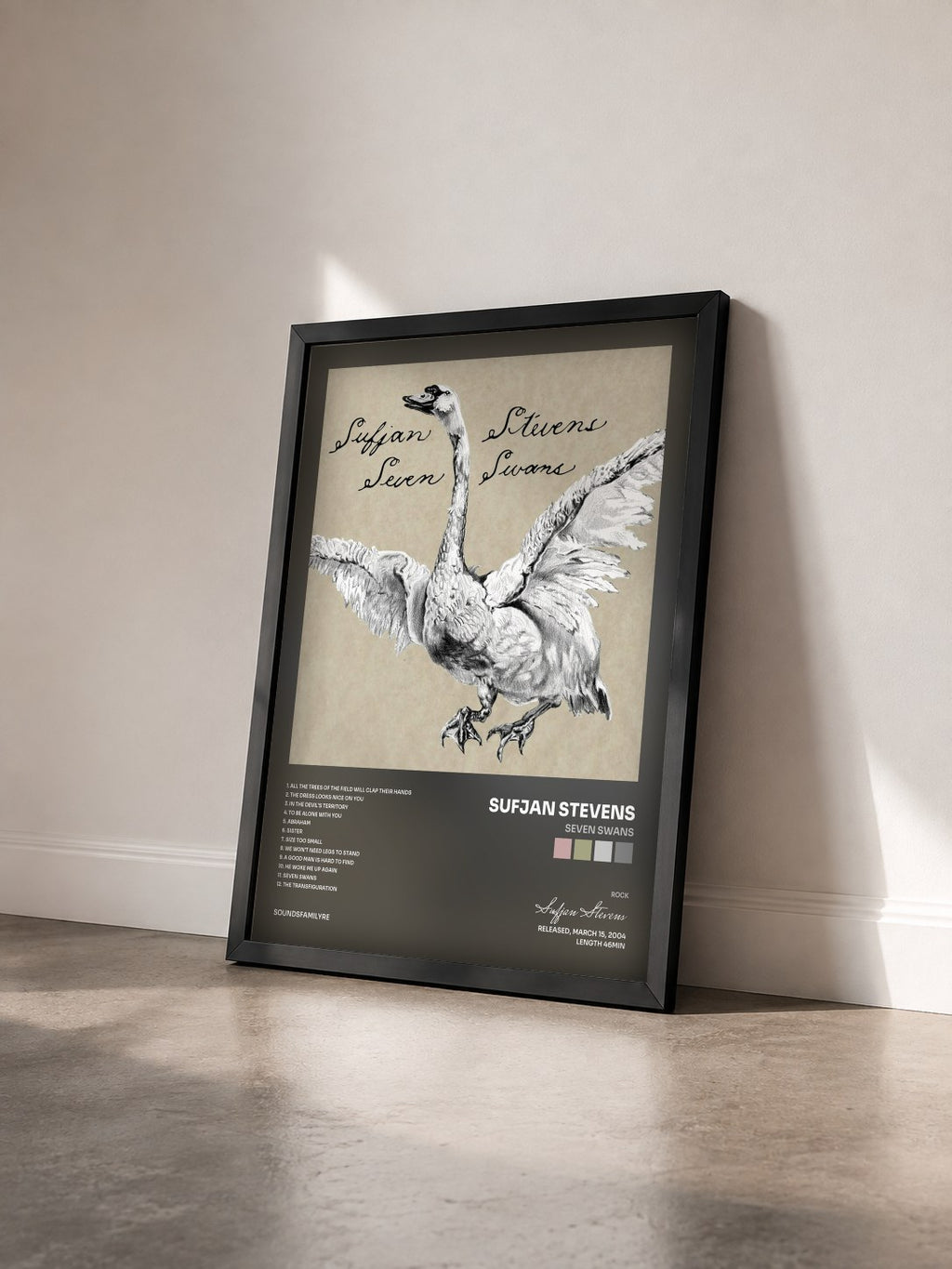 #noir Tableau de l'album Seven Swans de Sufjan Stevens vu de trois quarts, cadre noir