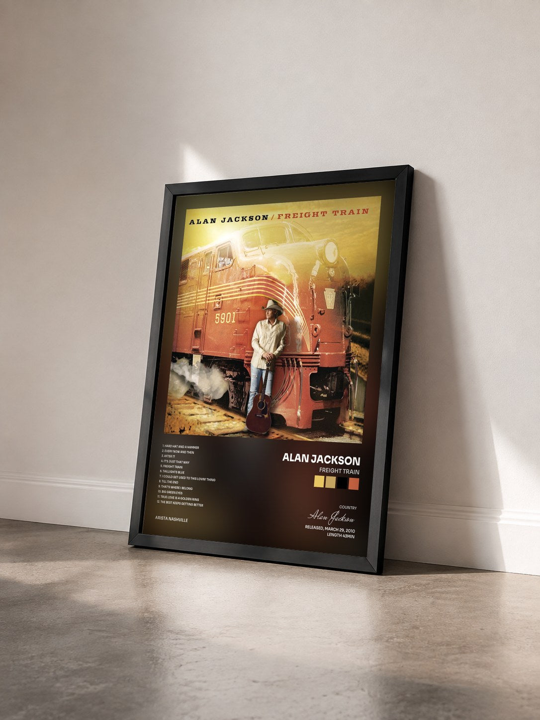 #noir Tableau de l'album Freight Train de Alan Jackson vu de trois quarts, cadre noir