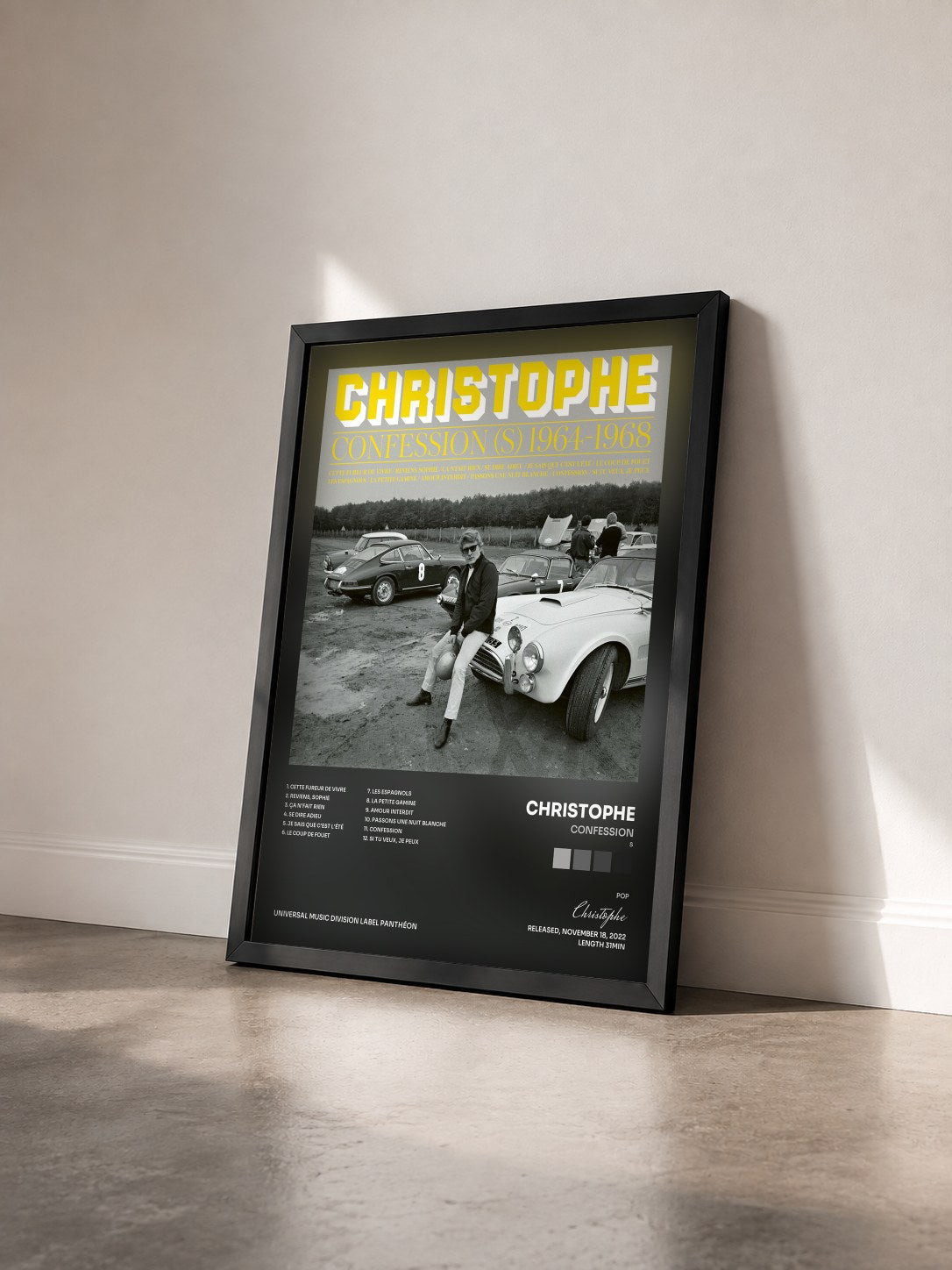 #noir Tableau de l'album Confession(s) 1964 - 1968 de Christophe vu de trois quarts, cadre noir