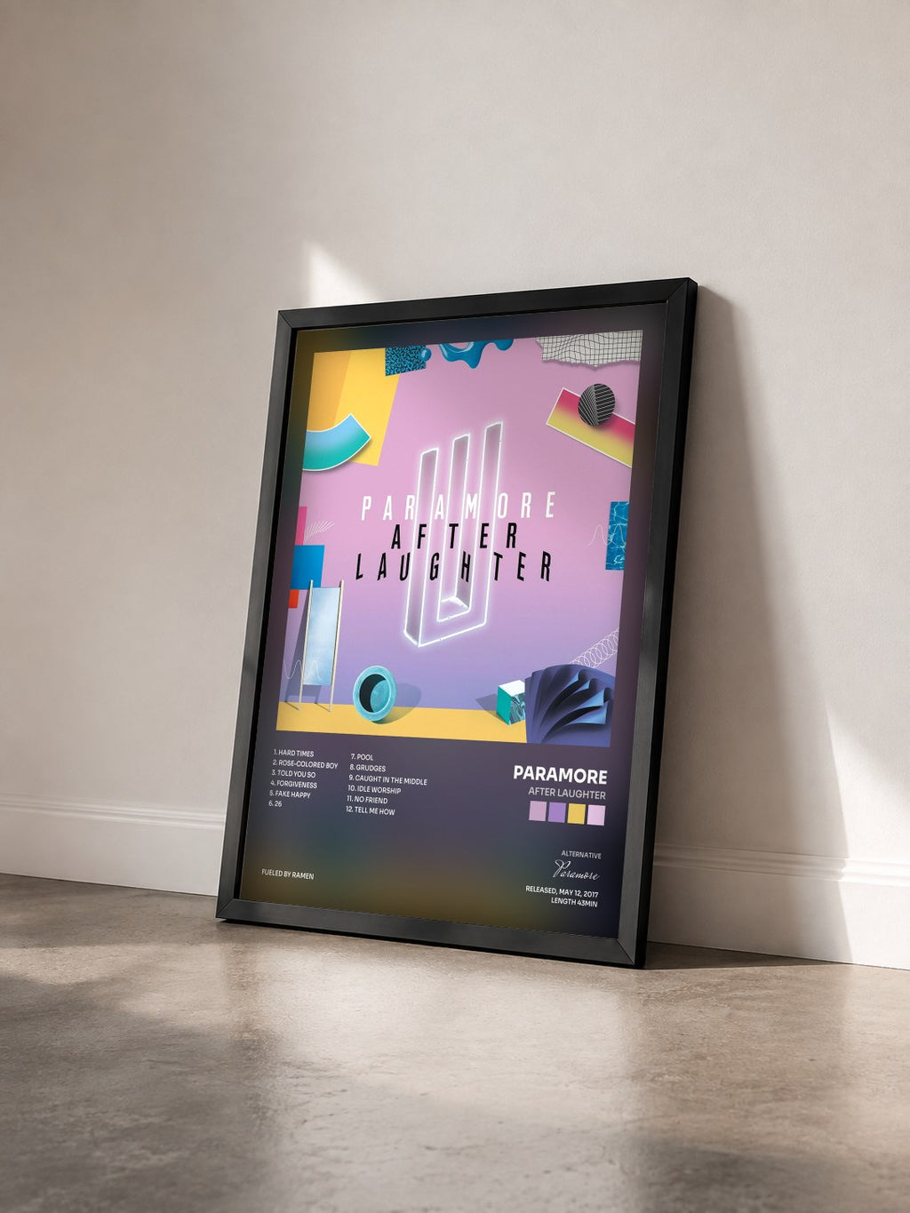 #noir Tableau de l'album After Laughter de Paramore vu de trois quarts, cadre noir