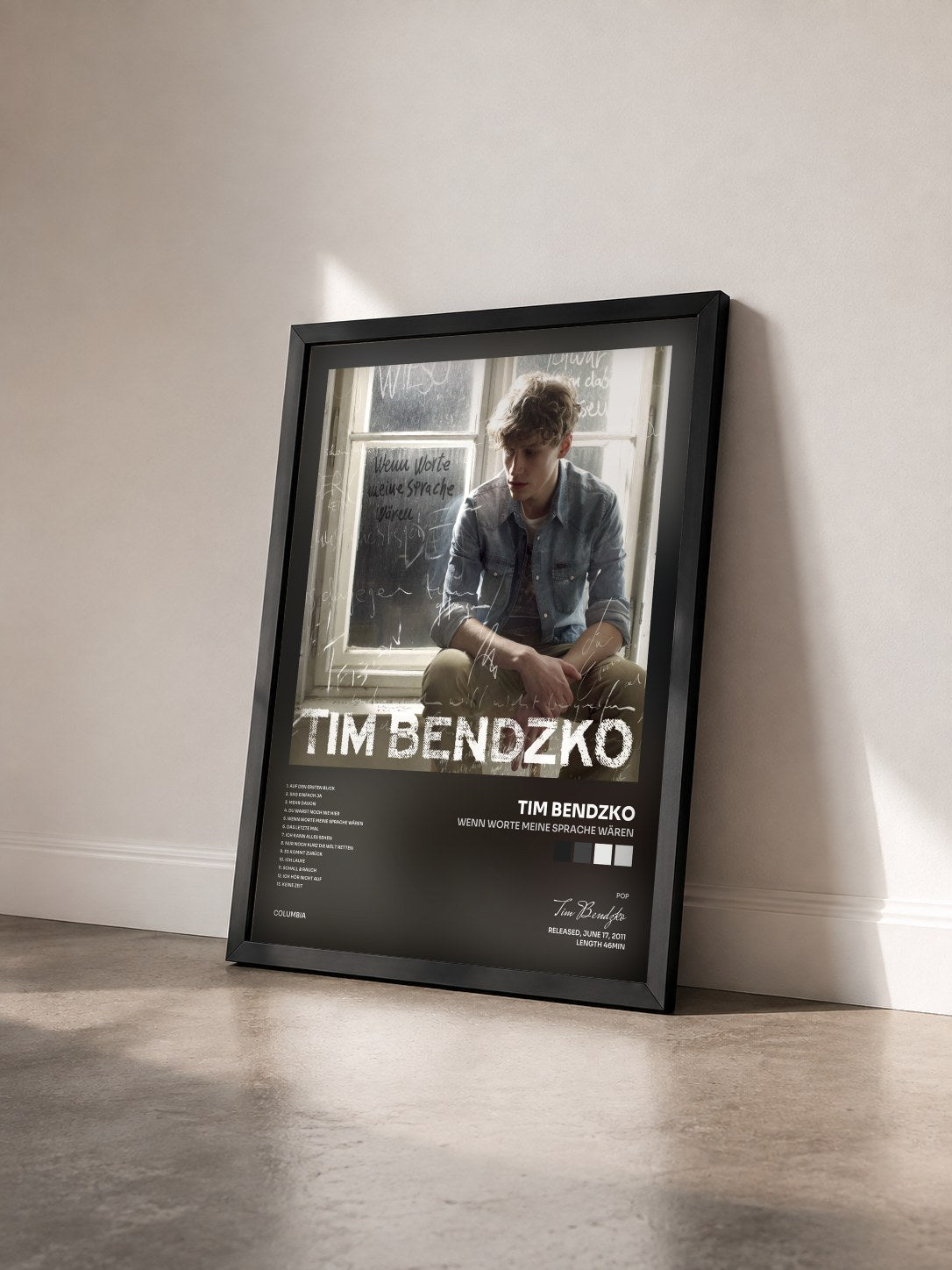 #noir Tableau de l'album Wenn Worte meine Sprache wären de Tim Bendzko vu de trois quarts, cadre noir