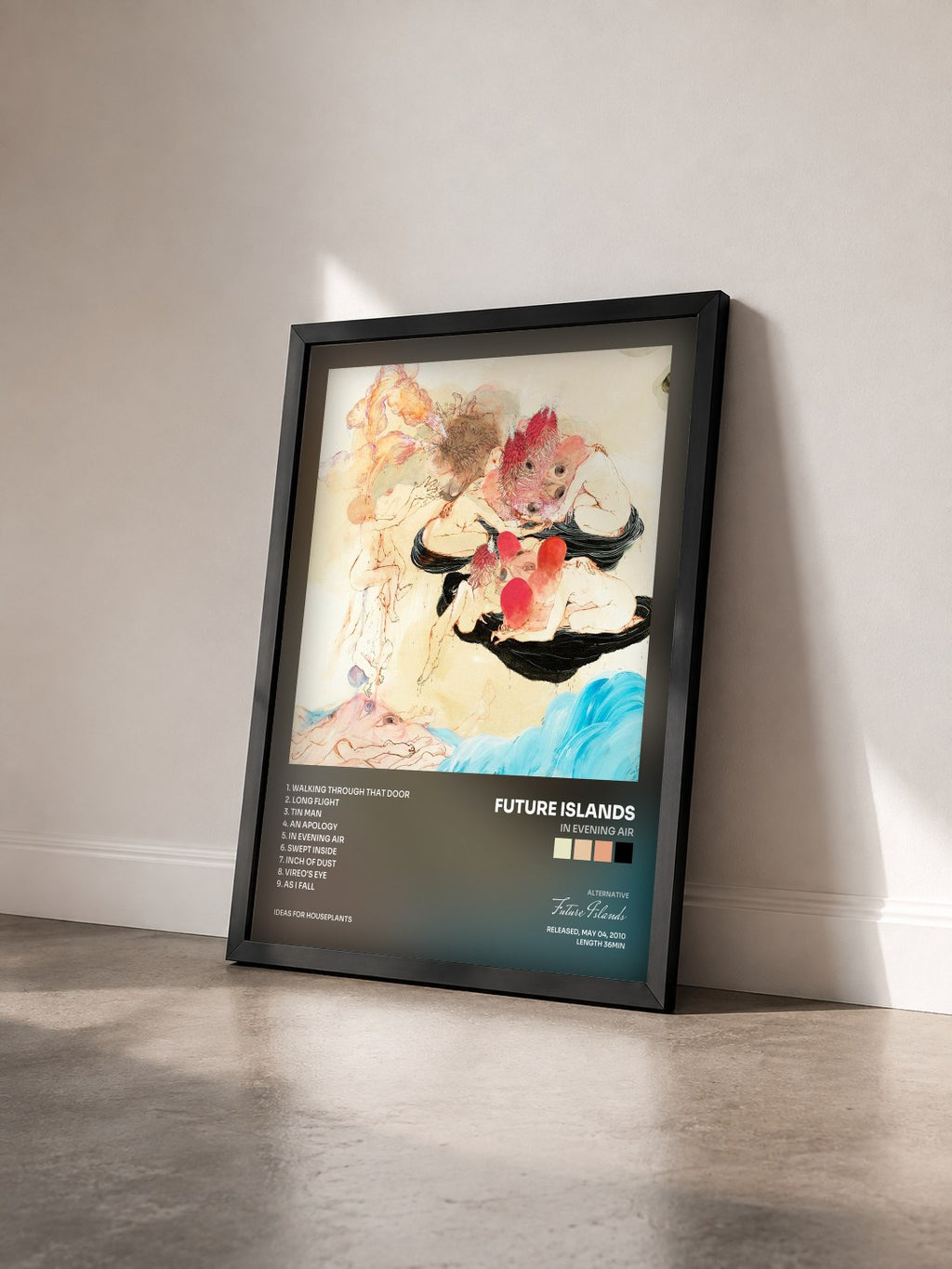 #noir Tableau de l'album In Evening Air de Future Islands vu de trois quarts, cadre noir