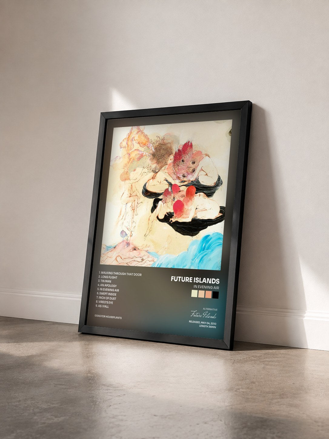 #noir Tableau de l'album In Evening Air de Future Islands vu de trois quarts, cadre noir