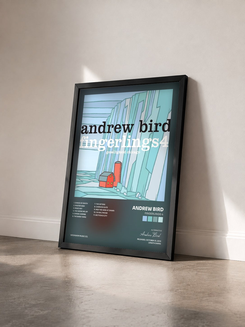 #noir Tableau de l'album Fingerlings 4 de Andrew Bird vu de trois quarts, cadre noir