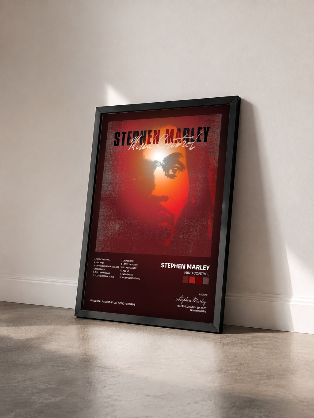 #noir Tableau de l'album Mind Control de Stephen Marley vu de trois quarts, cadre noir