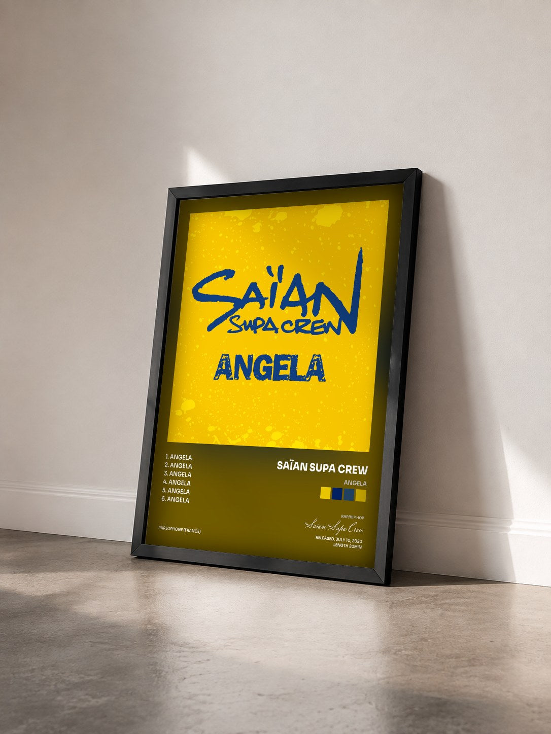 #noir Tableau de l'album Angela de Saïan Supa Crew vu de trois quarts, cadre noir