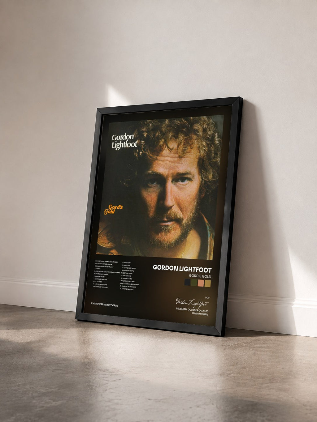 #noir Tableau de l'album Gord's Gold de Gordon Lightfoot vu de trois quarts, cadre noir