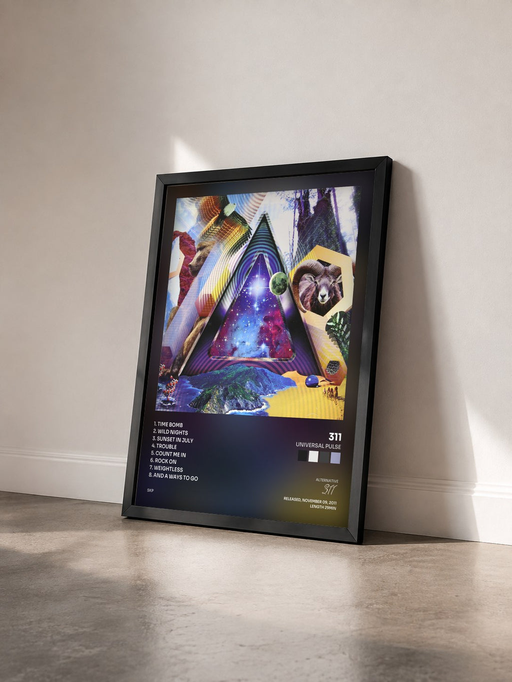 #noir Tableau de l'album Universal Pulse de 311 vu de trois quarts, cadre noir