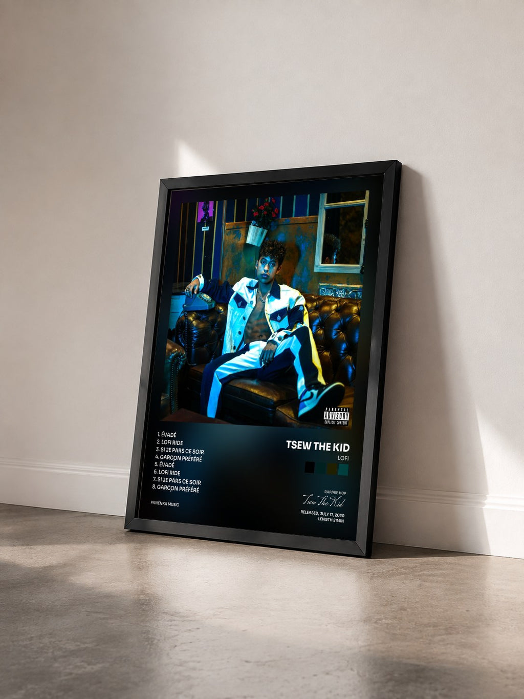 #noir Tableau de l'album LOFI de Tsew The Kid vu de trois quarts, cadre noir