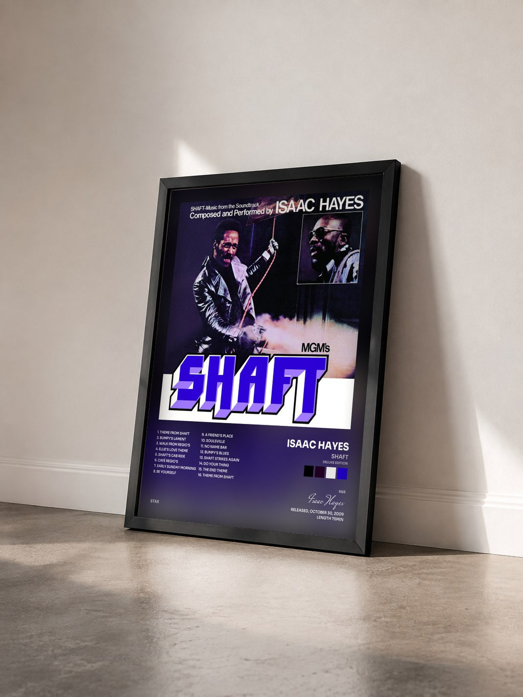 #noir Tableau de l'album Shaft (Deluxe Edition) de Isaac Hayes vu de trois quarts, cadre noir