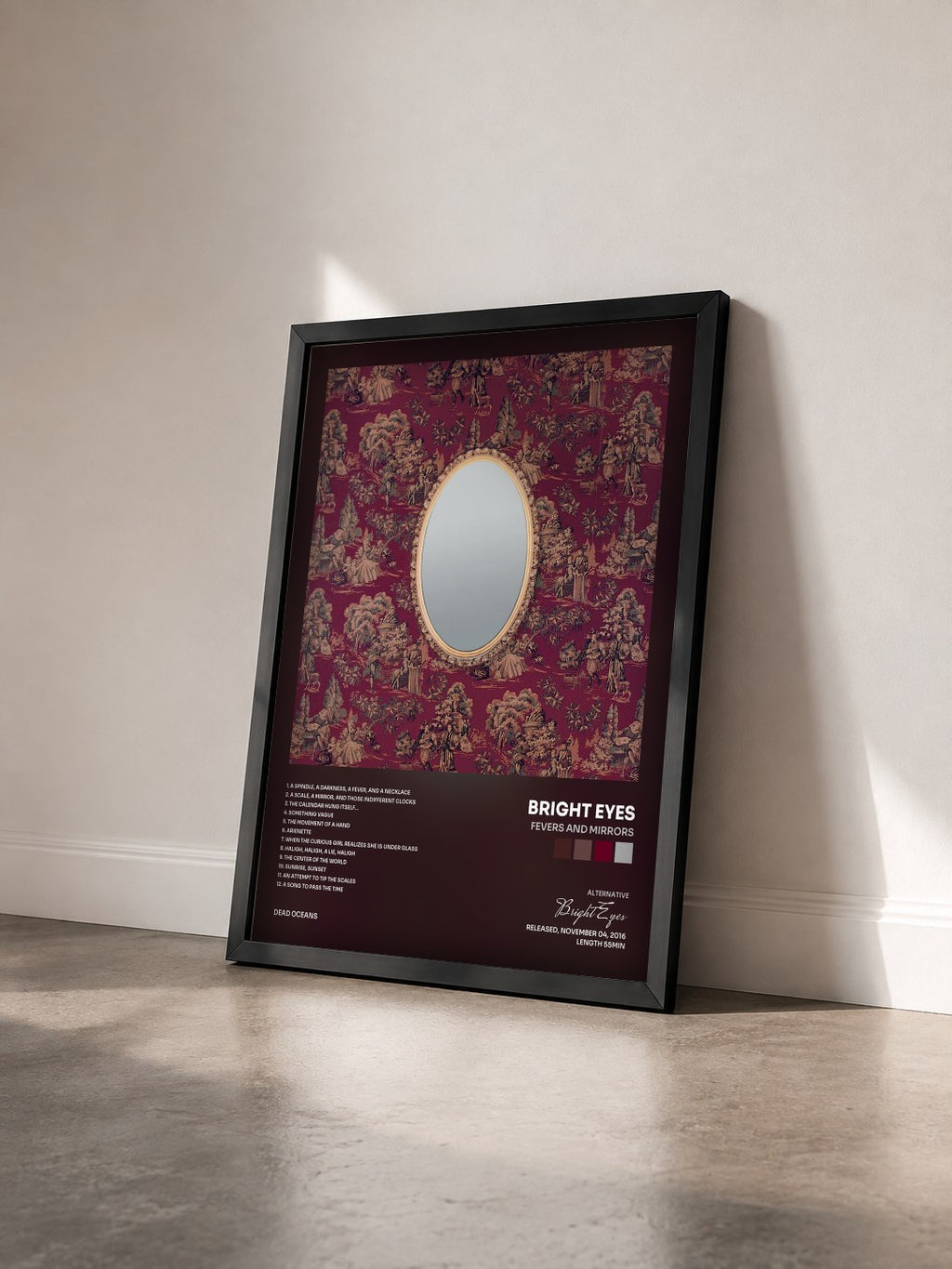 #noir Tableau de l'album Fevers and Mirrors de Bright Eyes vu de trois quarts, cadre noir