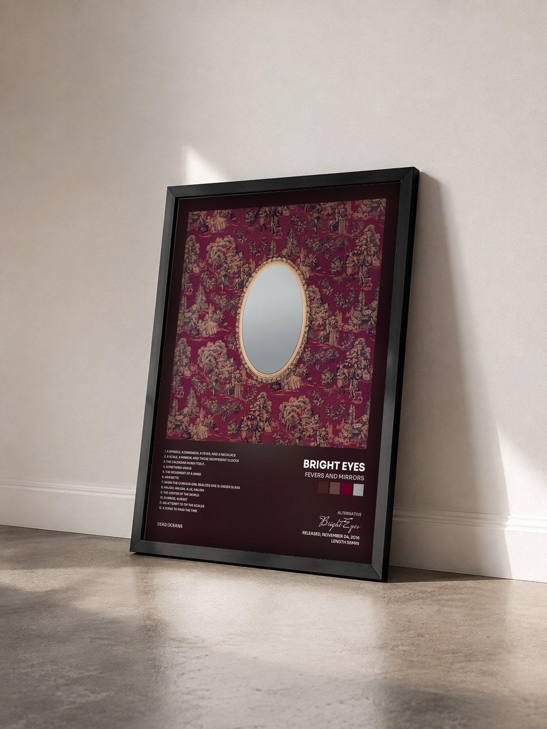 #noir Tableau de l'album Fevers and Mirrors de Bright Eyes vu de trois quarts, cadre noir