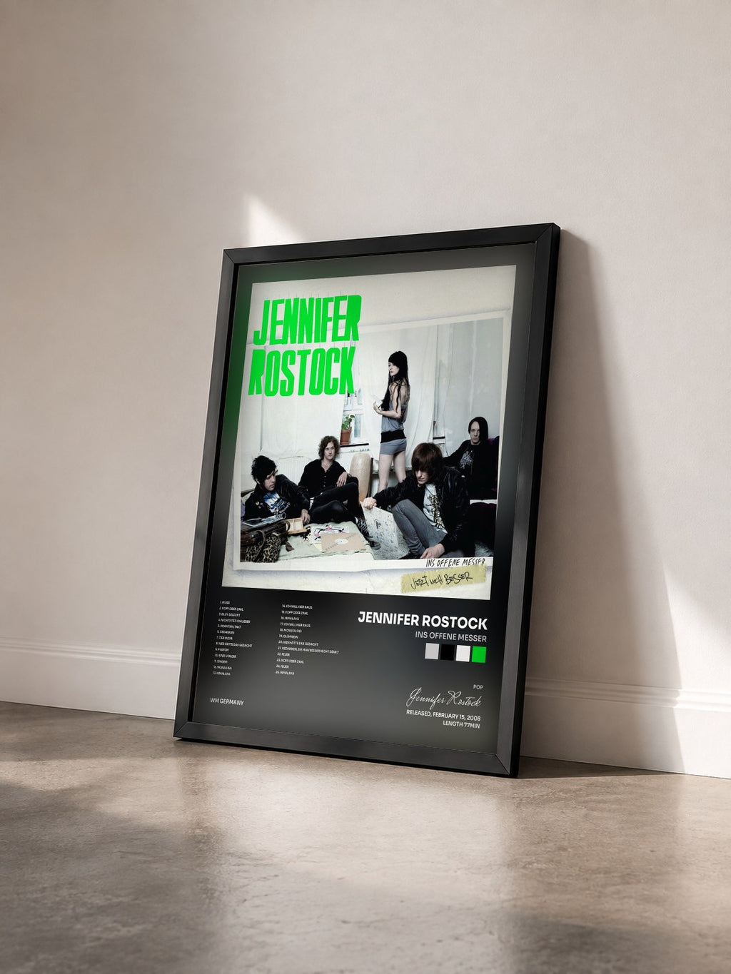 #noir Tableau de l'album Ins offene Messer de Jennifer Rostock vu de trois quarts, cadre noir