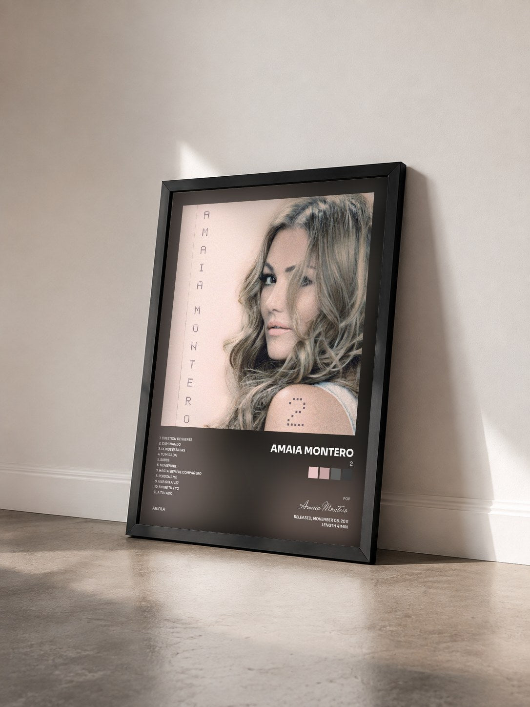 #noir Tableau de l'album 2 de Amaia Montero vu de trois quarts, cadre noir