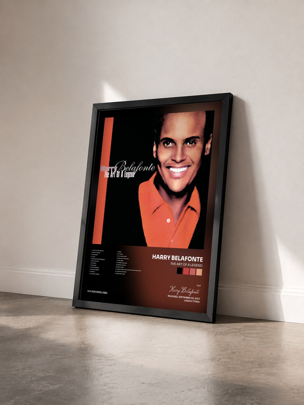 #noir Tableau de l'album The Art Of A Legend de Harry Belafonte vu de trois quarts, cadre noir