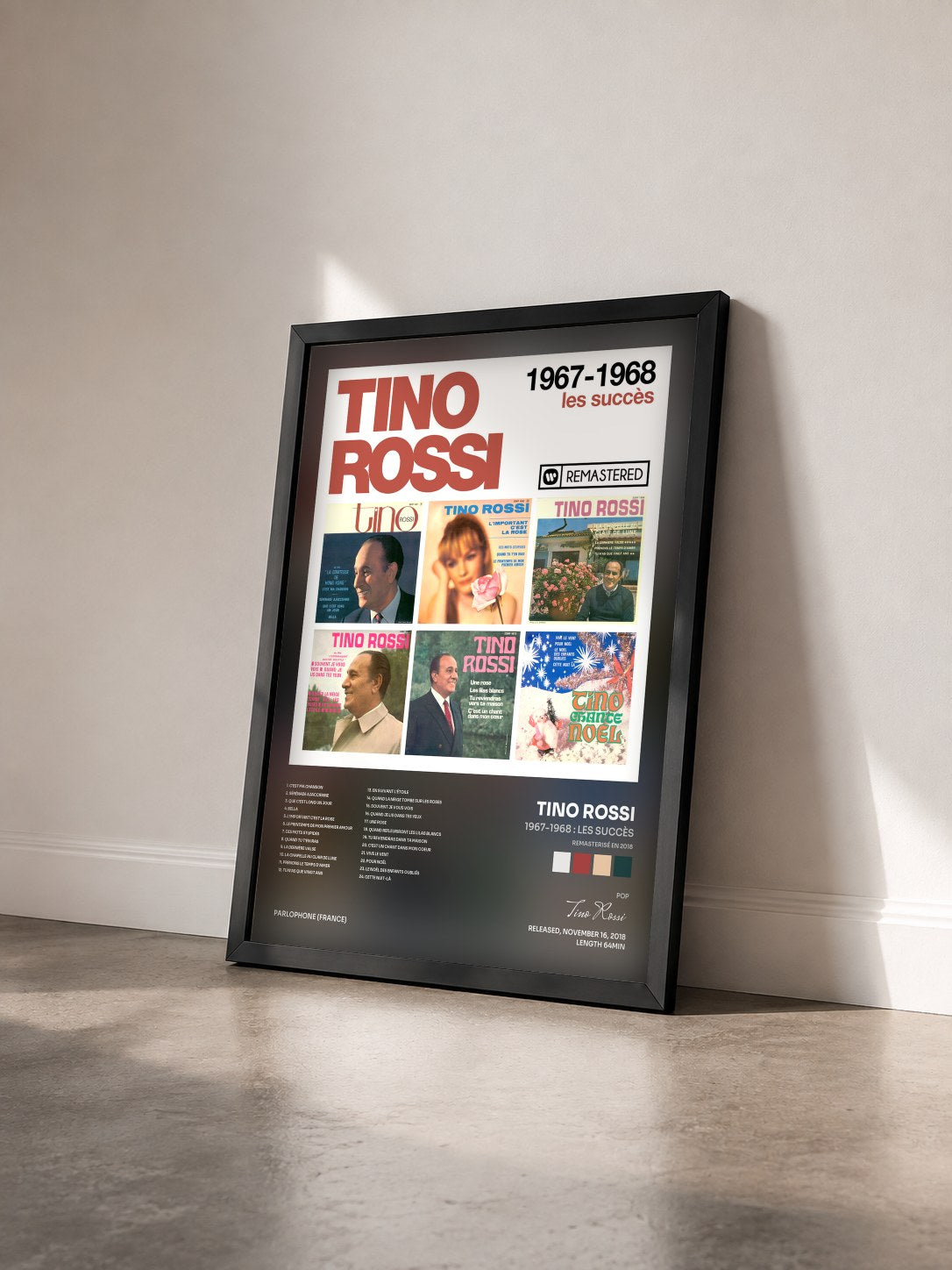 #noir Tableau de l'album 1967-1968 : Les succès (Remasterisé en 2018) de Tino Rossi vu de trois quarts, cadre noir