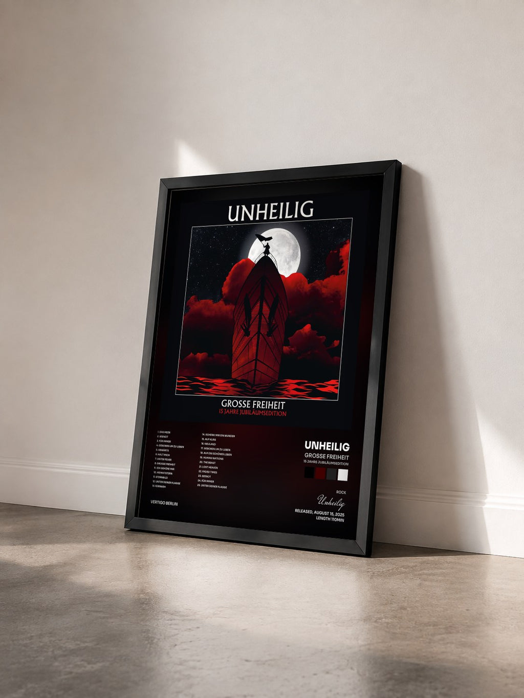 #noir Tableau de l'album Grosse Freiheit (15 Jahre Jubiläumsedition) de Unheilig vu de trois quarts, cadre noir