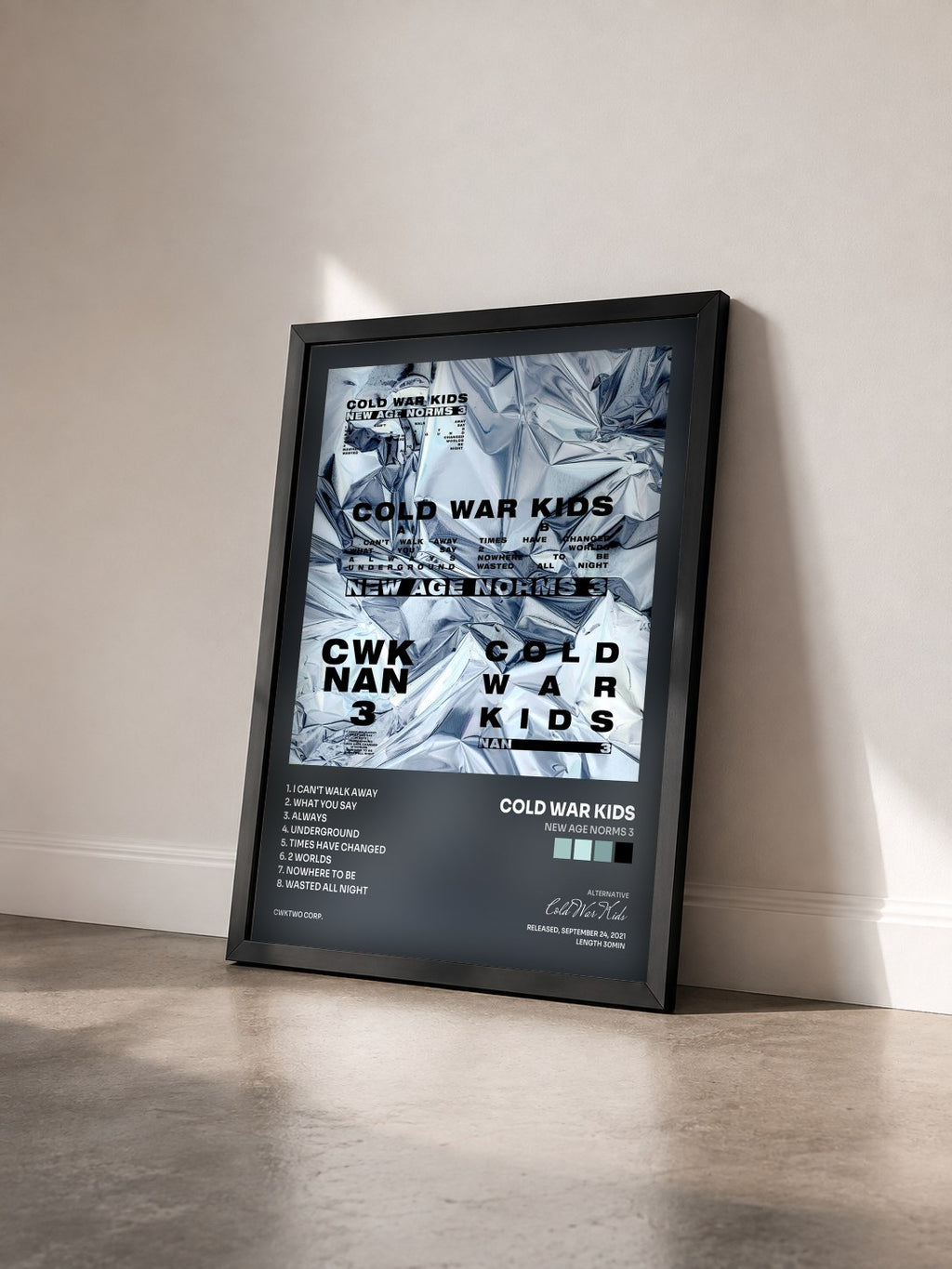 #noir Tableau de l'album New Age Norms 3 de Cold War Kids vu de trois quarts, cadre noir