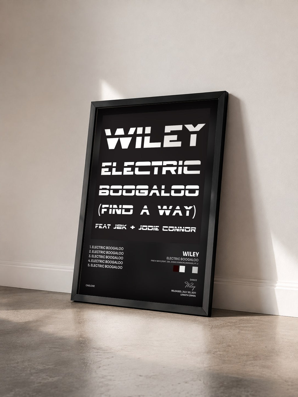 #noir Tableau de l'album Electric Boogaloo (Find a Way) [feat. J2K, Jodie Connor] (Remixes, Pt. 2) de Wiley vu de trois quarts, cadre noir