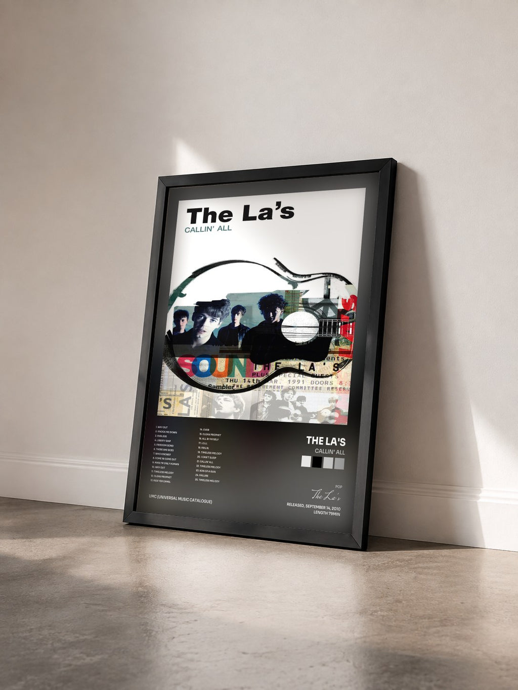 #noir Tableau de l'album Callin' All de The La's vu de trois quarts, cadre noir
