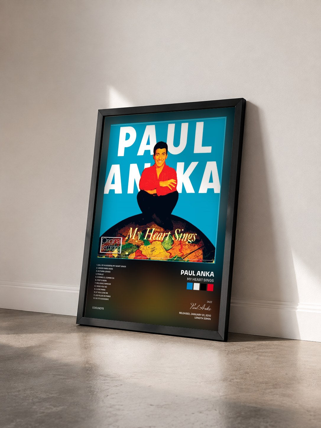 #noir Tableau de l'album My Heart Sings de Paul Anka vu de trois quarts, cadre noir