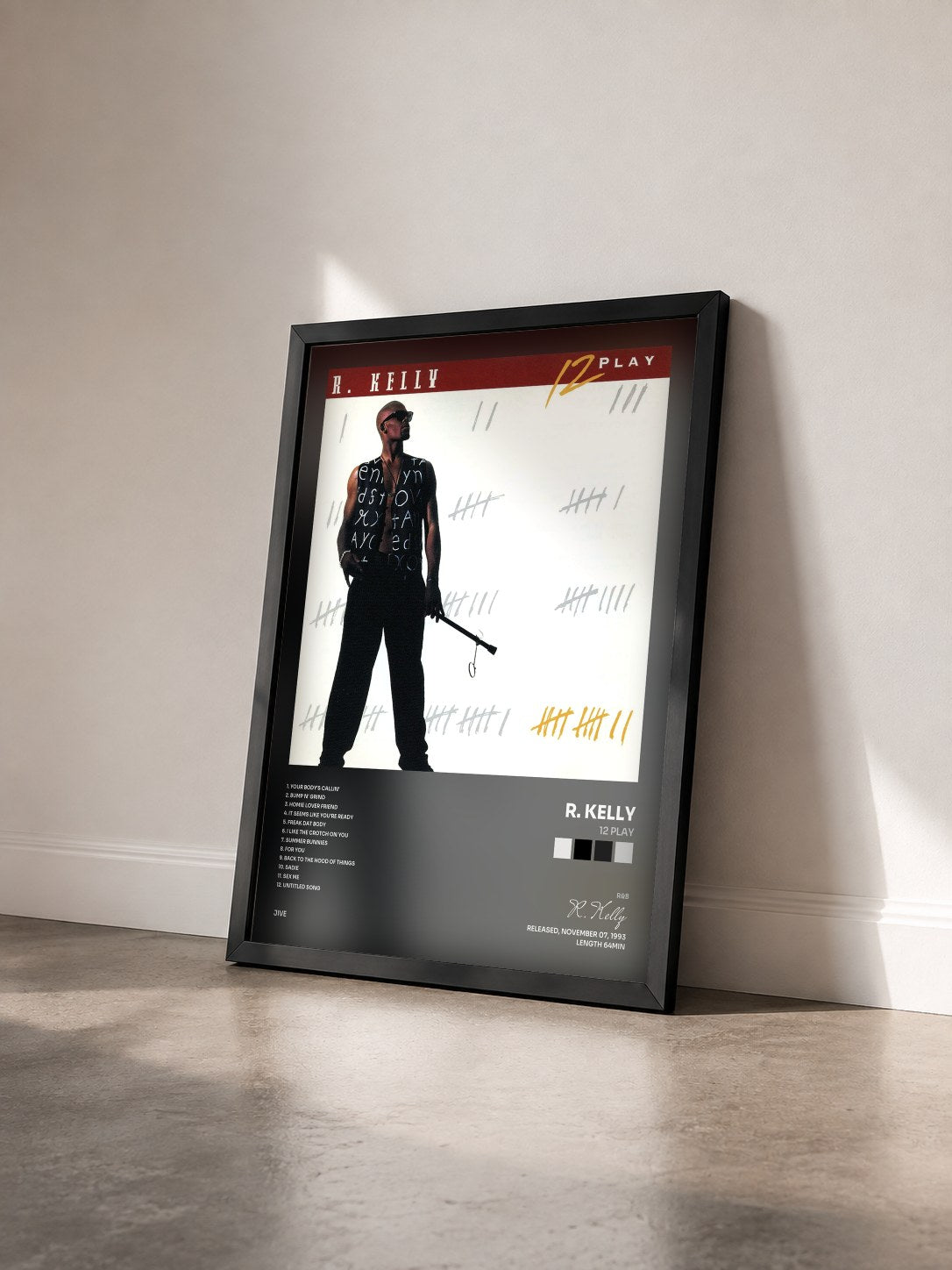 #noir Tableau de l'album 12 Play de R. Kelly vu de trois quarts, cadre noir