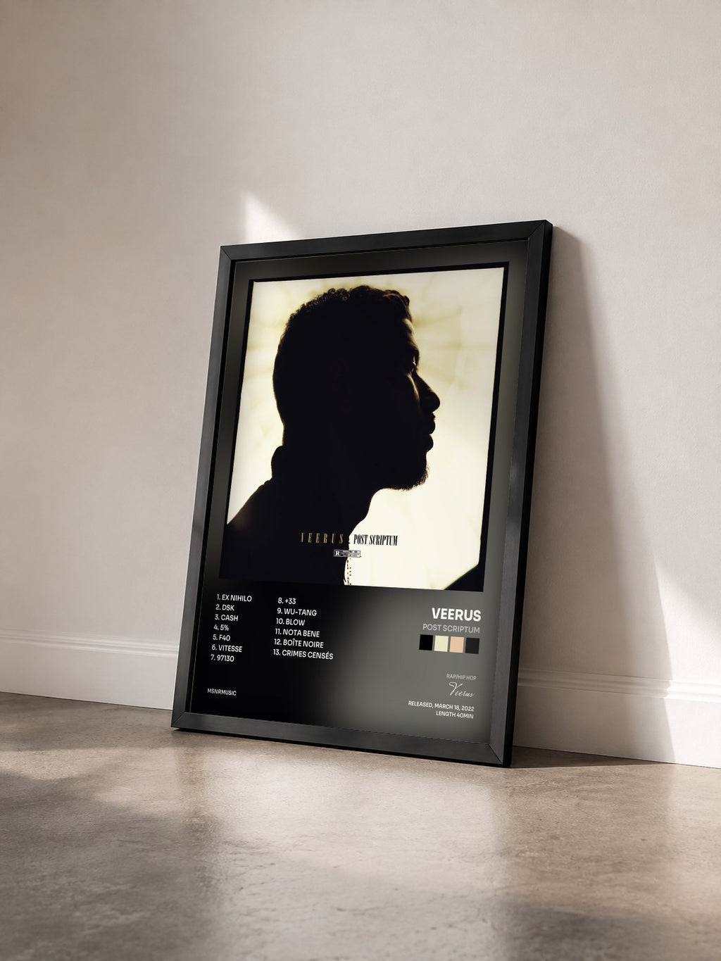 #noir Tableau de l'album Post Scriptum de Veerus vu de trois quarts, cadre noir