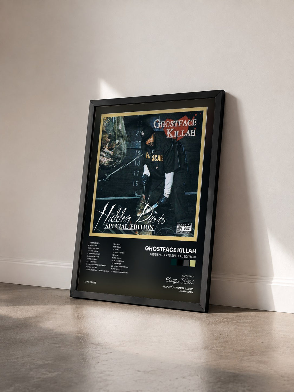 #noir Tableau de l'album Hidden Darts Special Edition de Ghostface Killah vu de trois quarts, cadre noir