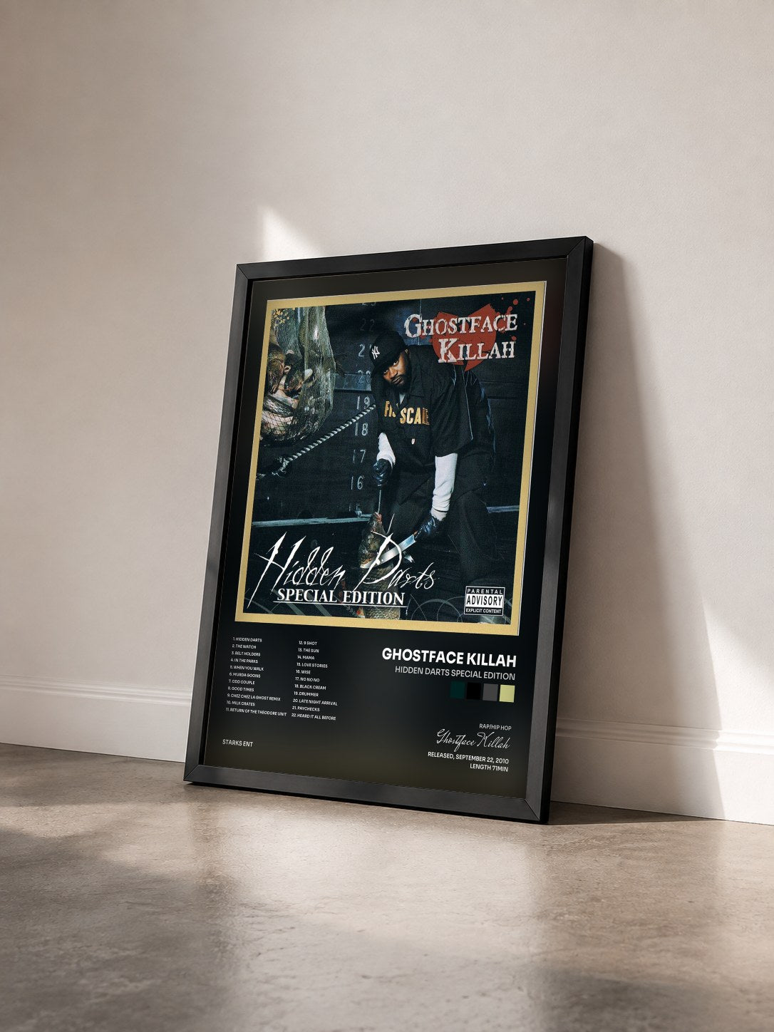 #noir Tableau de l'album Hidden Darts Special Edition de Ghostface Killah vu de trois quarts, cadre noir