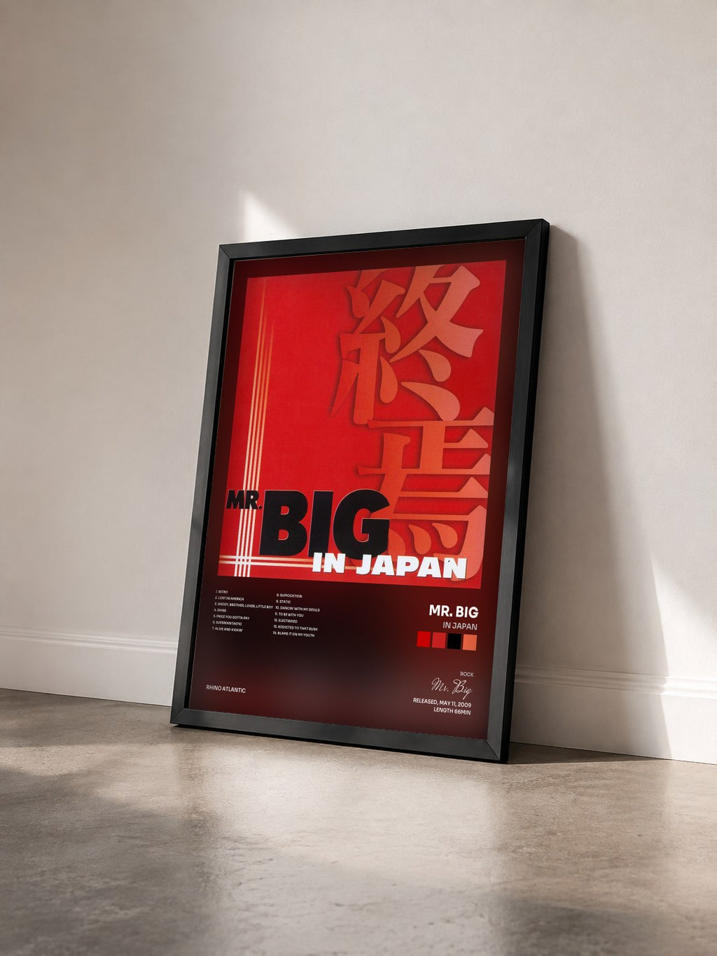 #noir Tableau de l'album In Japan de Mr. Big vu de trois quarts, cadre noir