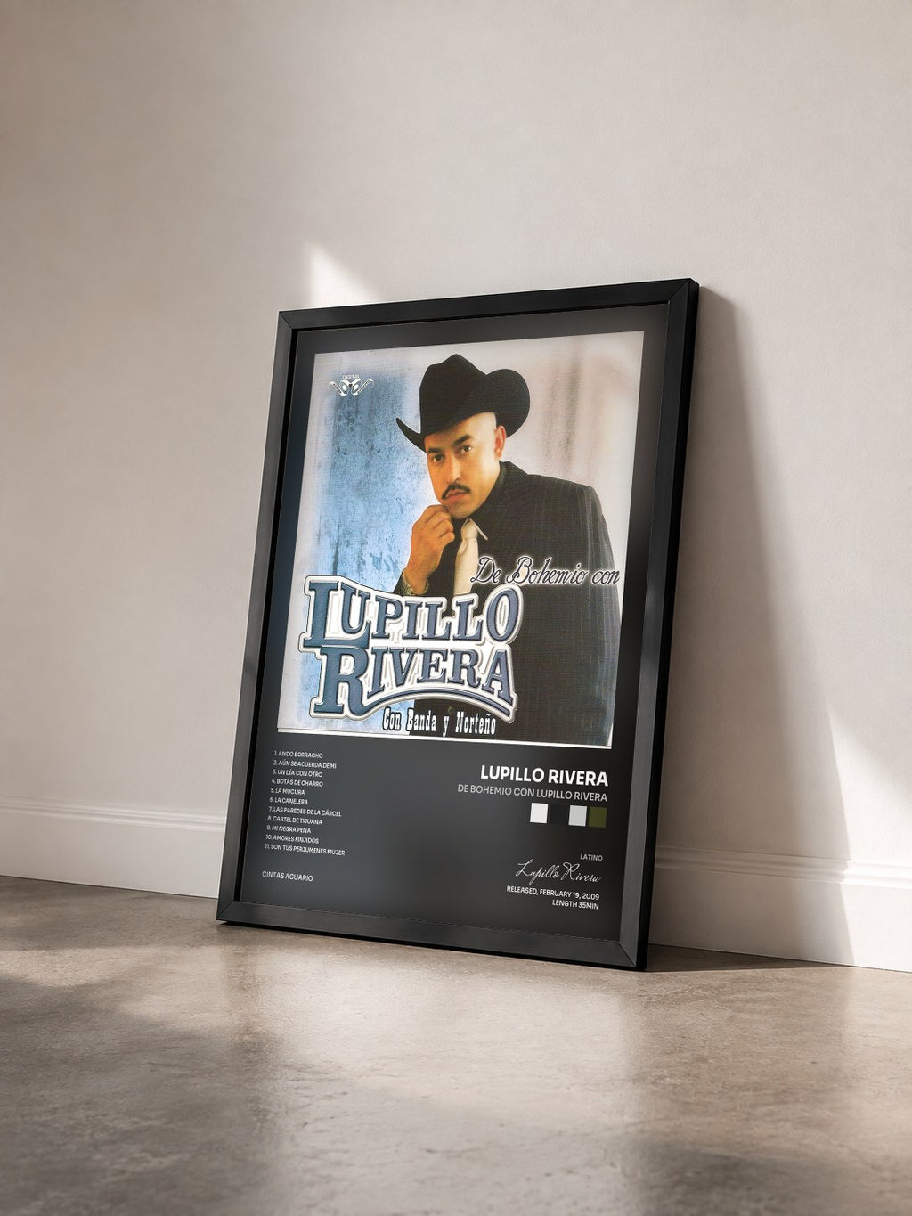 #noir Tableau de l'album De Bohemio Con Lupillo Rivera de Lupillo Rivera vu de trois quarts, cadre noir