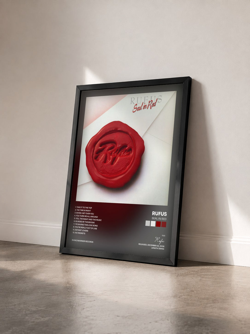 #noir Tableau de l'album Seal In Red de Rufus vu de trois quarts, cadre noir