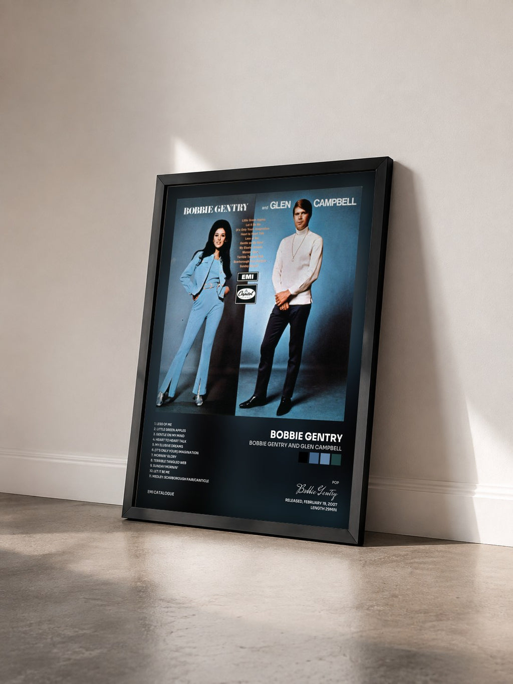 #noir Tableau de l'album Bobbie Gentry And Glen Campbell de Bobbie Gentry vu de trois quarts, cadre noir