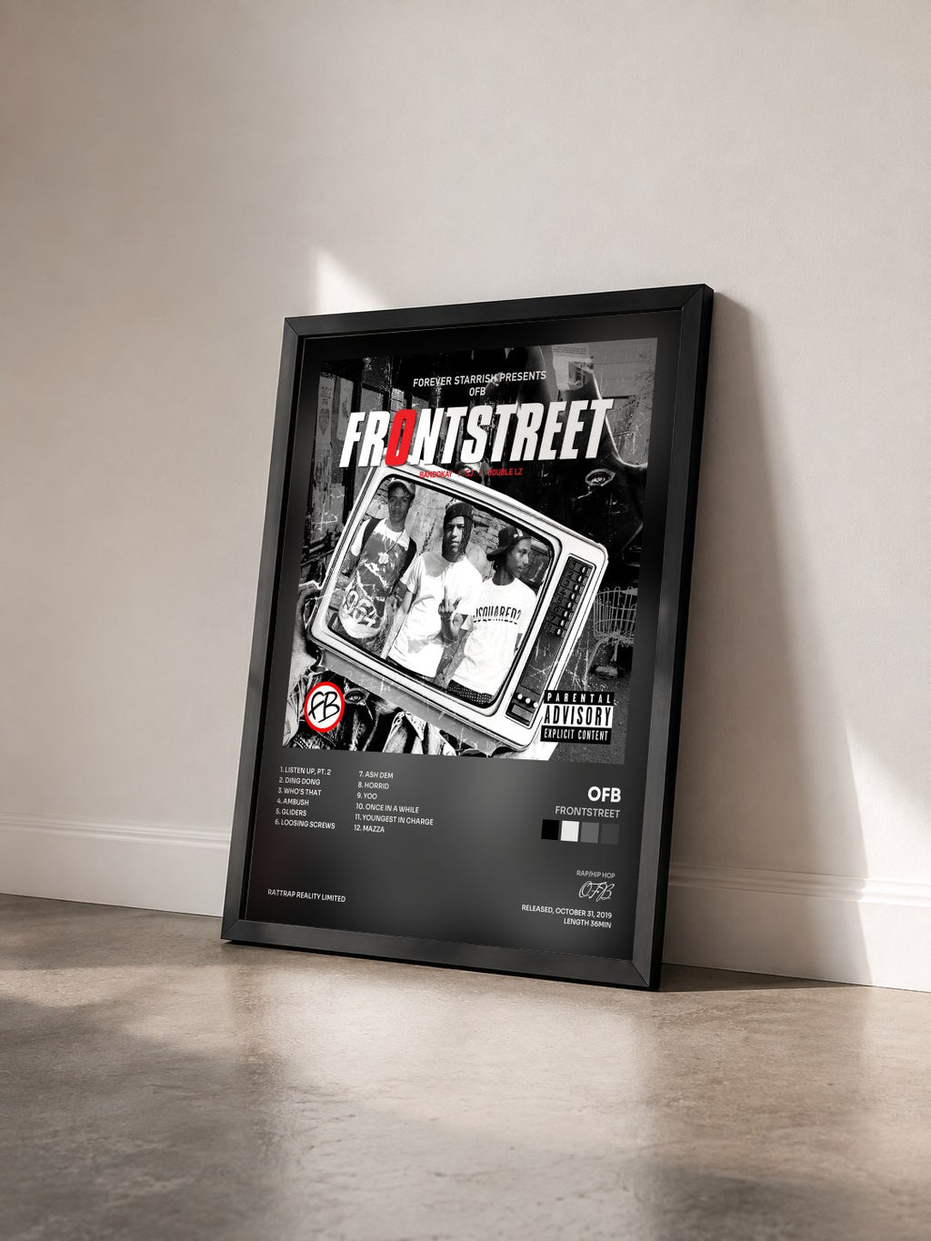 #noir Tableau de l'album Frontstreet de OFB vu de trois quarts, cadre noir