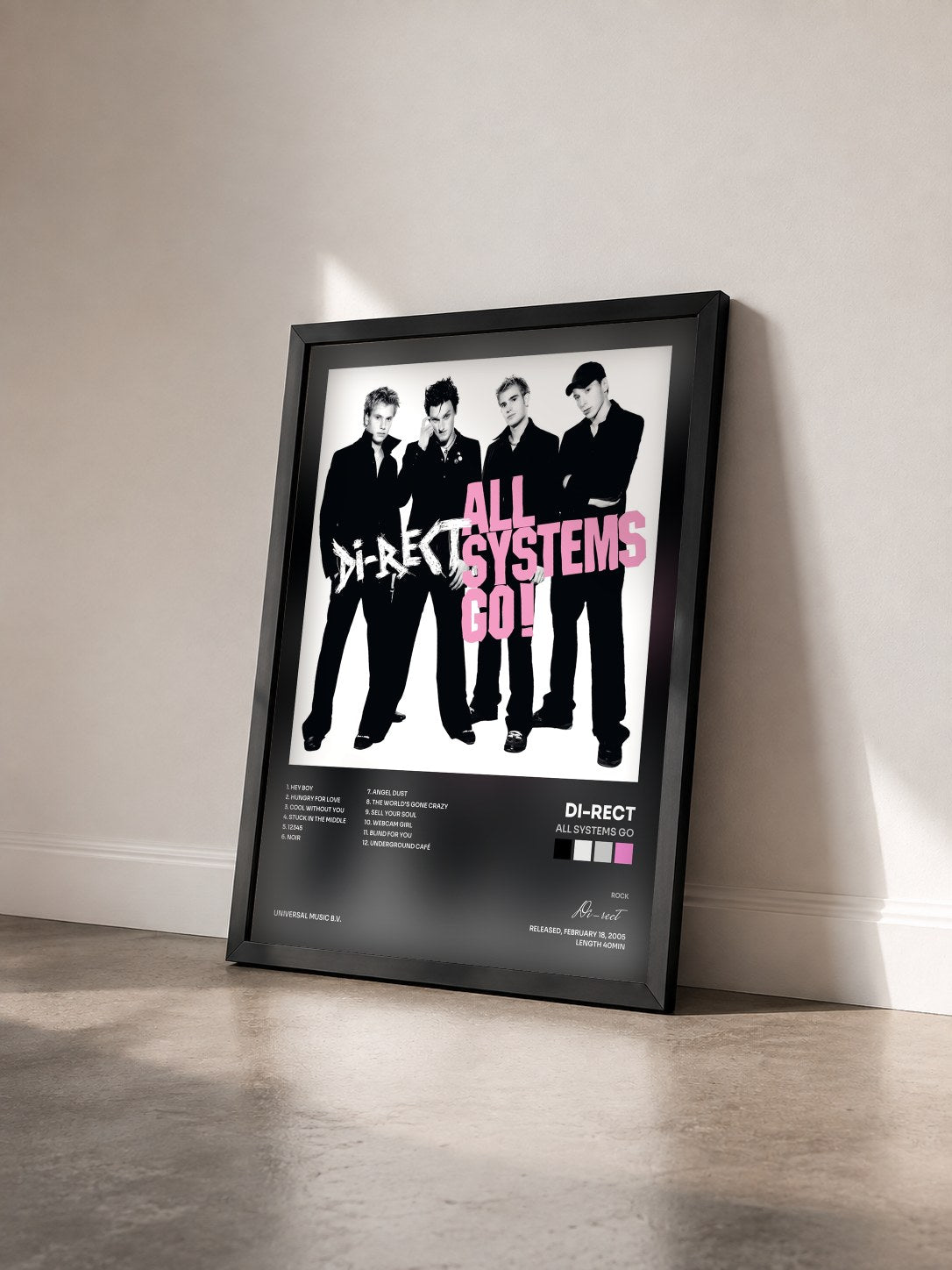 #noir Tableau de l'album All Systems Go de Di-rect vu de trois quarts, cadre noir